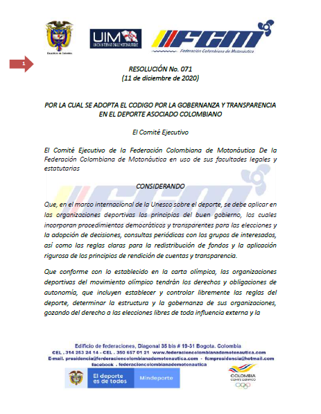 FEDERACION COLOMBIANA DE MOTONAUTICA IMPLEMENTA HOY LA GOBERNANZA Y TRANSPARENCIA EN EL DEPORTE ASOCIADO COLOMBIANO
