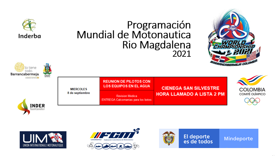 PRORAMACION MUNDIAL DE RIO UIM BARRANCABERMEJA Dia Miércoles 8 Septiembre 