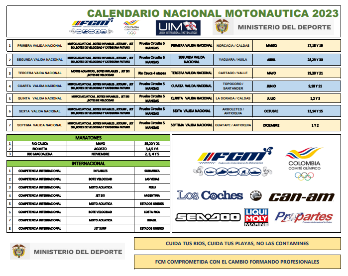 CALENDARIO NACIONAL DE MOTONAUTICA 2023 