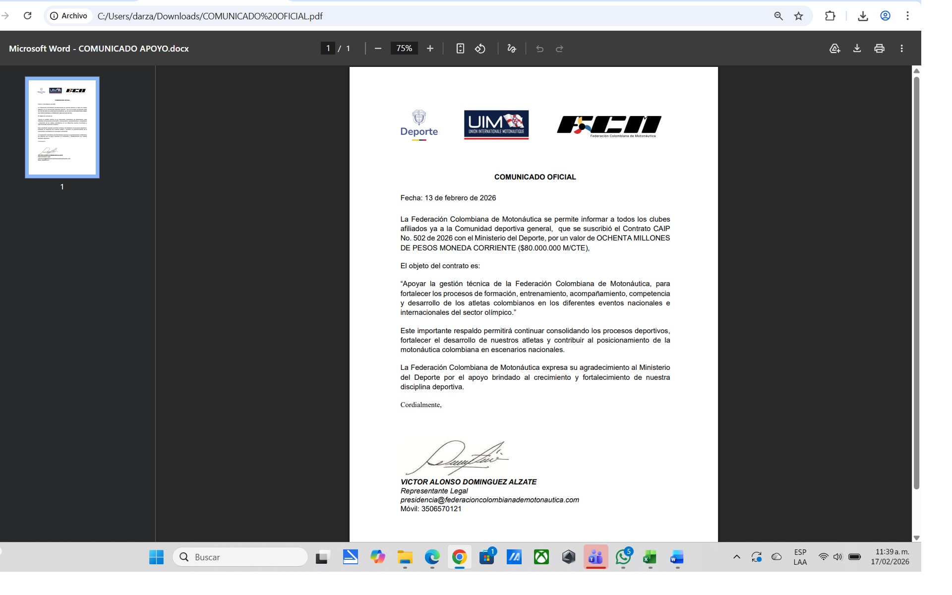 CONTRATO CAIP 502 de 2026 motonautica 